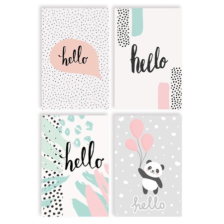 BETTER OFFICE PRODUCTS Hello All Occasion Cards & Envs, 4in. x 6in. 4 Fun Cover Designs, Blank Inside, 100PK 64560